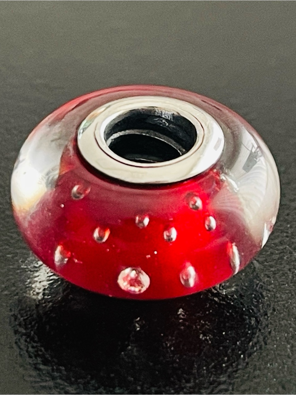 Pandora Red Glass Charm with Sterling Core